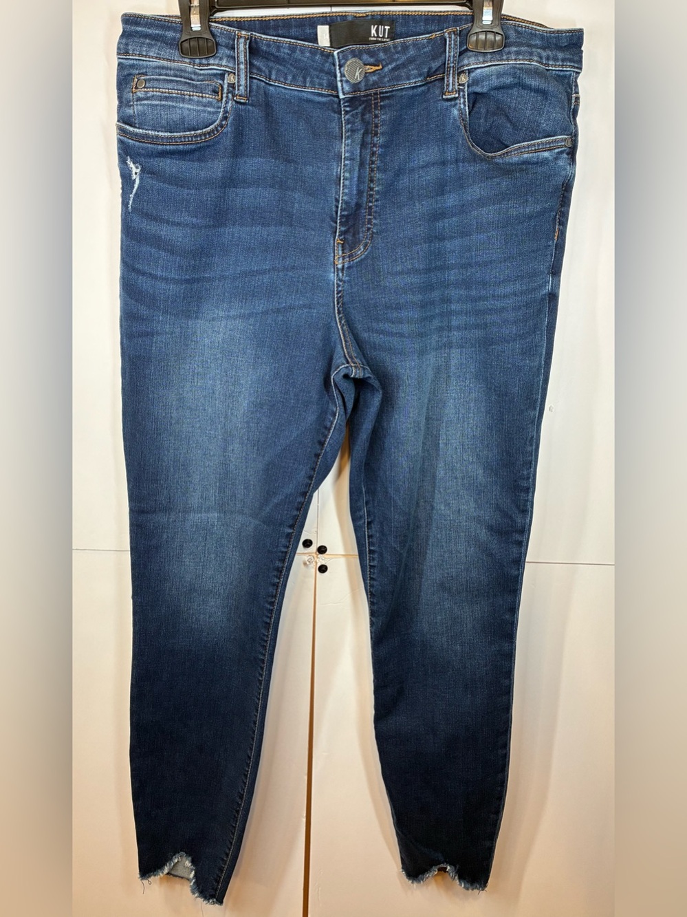 KUT from the Kloth Connie Ankle Skinny Jeans 14 Dark Wash Raw Hem Distressed
